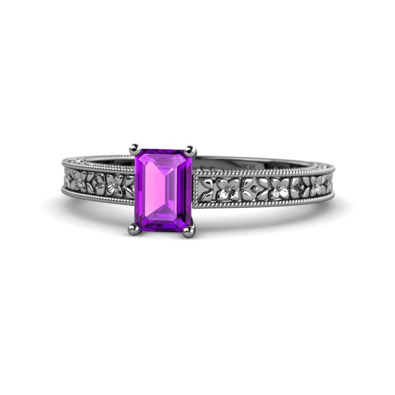 Florian Classic 7x5 mm Emerald Shape Amethyst Solitaire Engagement Ring 