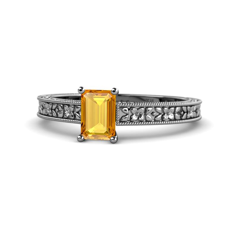 Florian Classic 7x5 mm Emerald Shape Citrine Solitaire Engagement Ring 