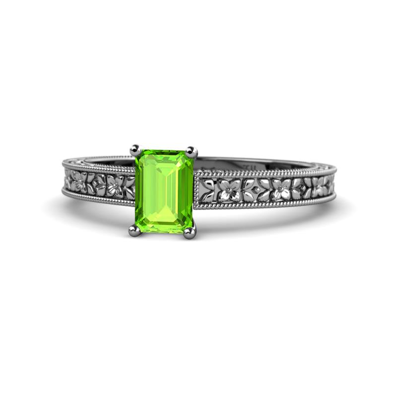 Florian Classic 7x5 mm Emerald Shape Peridot Solitaire Engagement Ring 