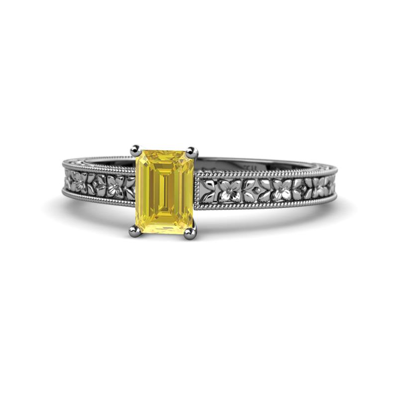 Florian Classic 7x5 mm Emerald Shape Yellow Sapphire Solitaire Engagement Ring 