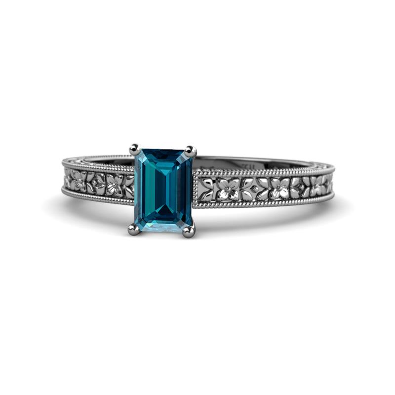 Florian Classic 7x5 mm Emerald Shape London Blue Topaz Solitaire Engagement Ring 
