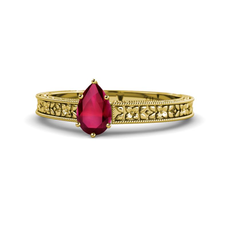 Florian Classic 7x5 mm Pear Cut Ruby Solitaire Engagement Ring 