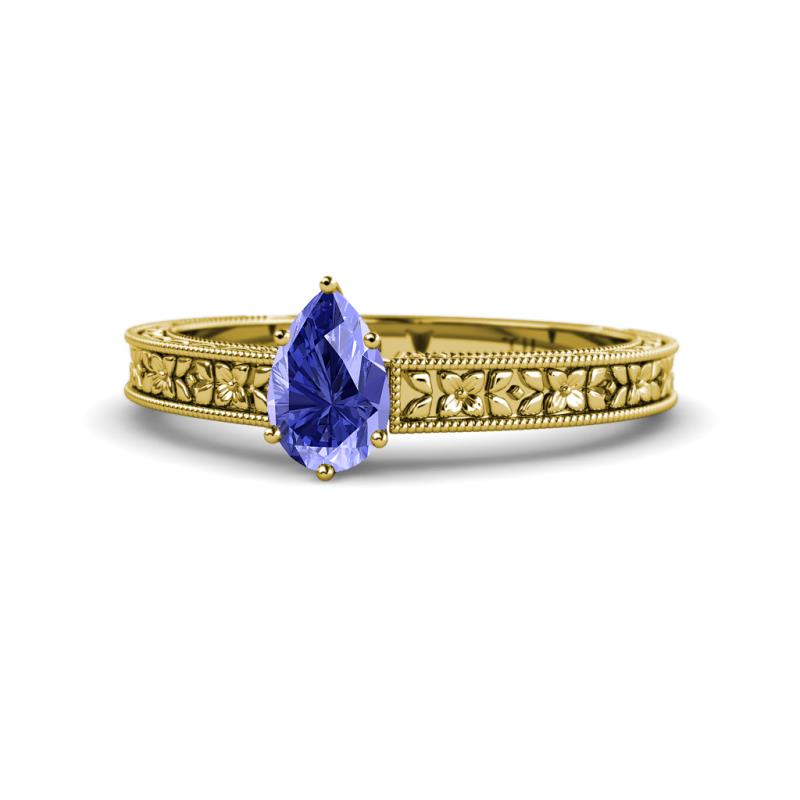 Florian Classic 7x5 mm Pear Cut Tanzanite Solitaire Engagement Ring 