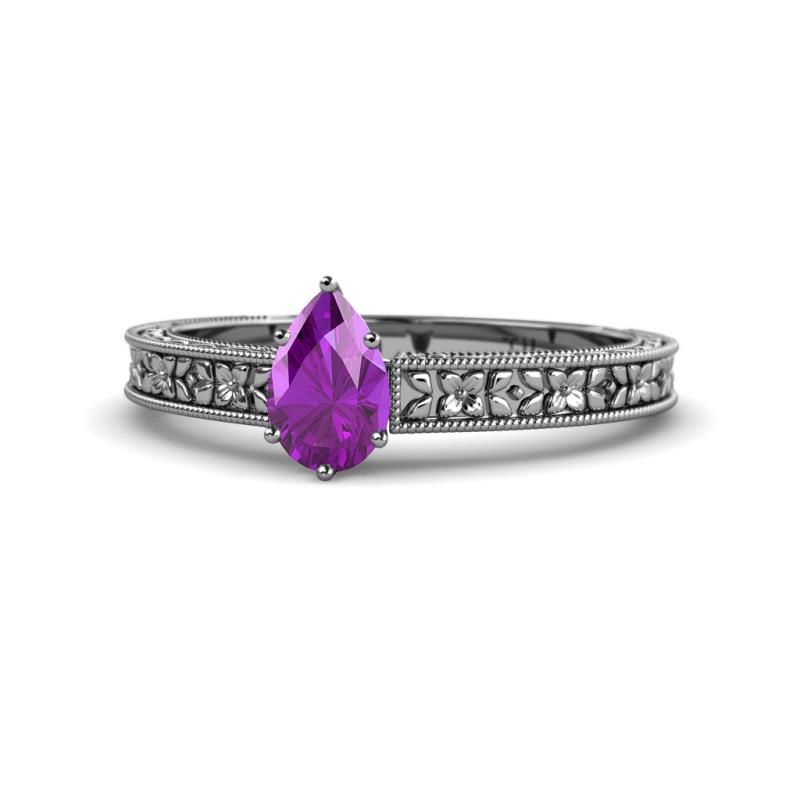 Florian Classic 7x5 mm Pear Cut Amethyst Solitaire Engagement Ring 