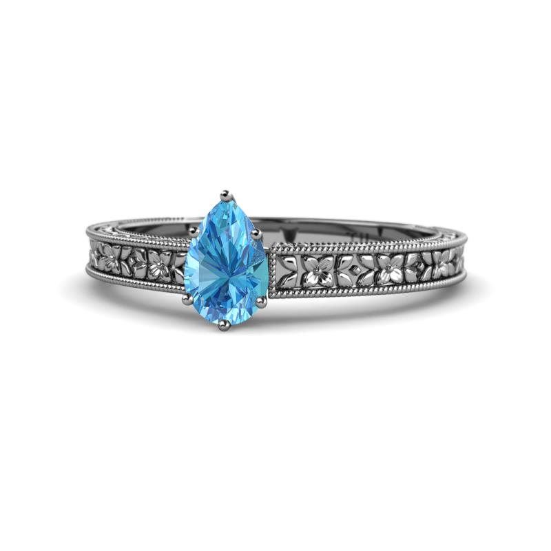 Florian Classic 7x5 mm Pear Cut Blue Topaz Solitaire Engagement Ring 