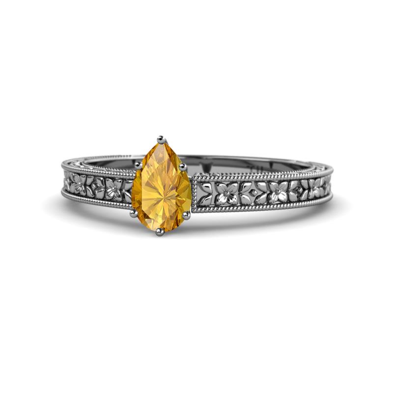 Florian Classic 7x5 mm Pear Cut Citrine Solitaire Engagement Ring 