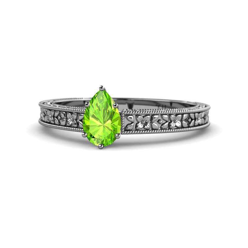 Florian Classic 7x5 mm Pear Cut Peridot Solitaire Engagement Ring 