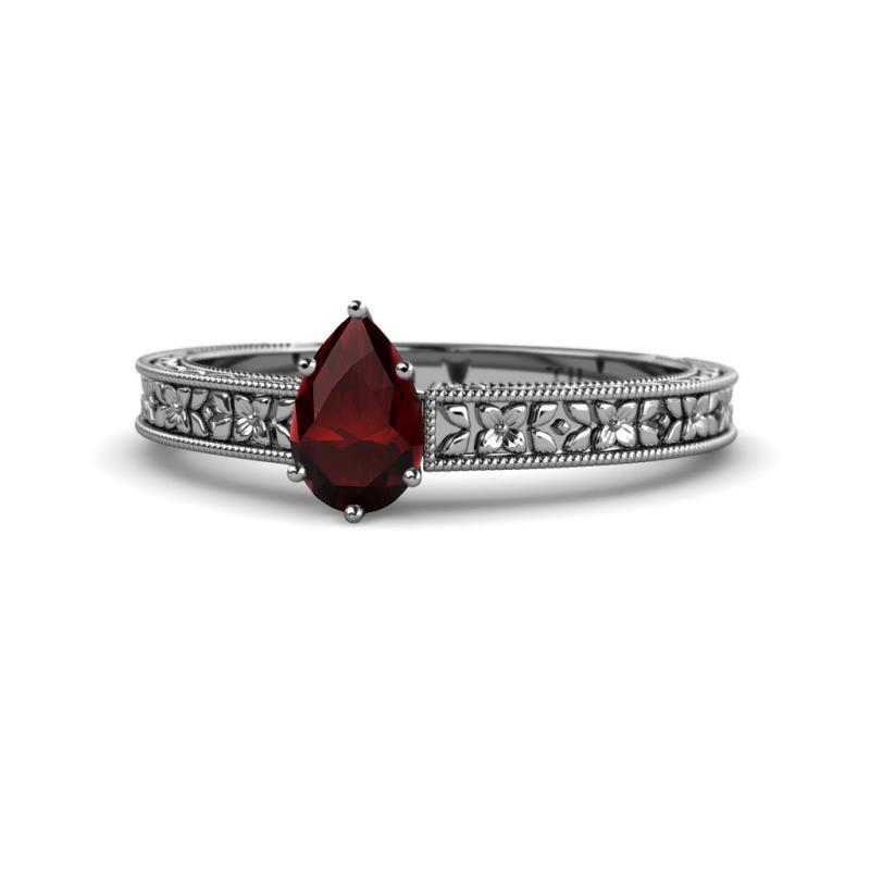 Florian Classic 7x5 mm Pear Cut Red Garnet Solitaire Engagement Ring 