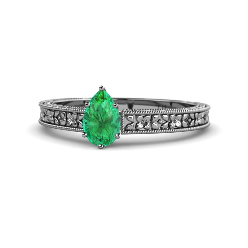Florian Classic 7x5 mm Pear Cut Emerald Solitaire Engagement Ring 
