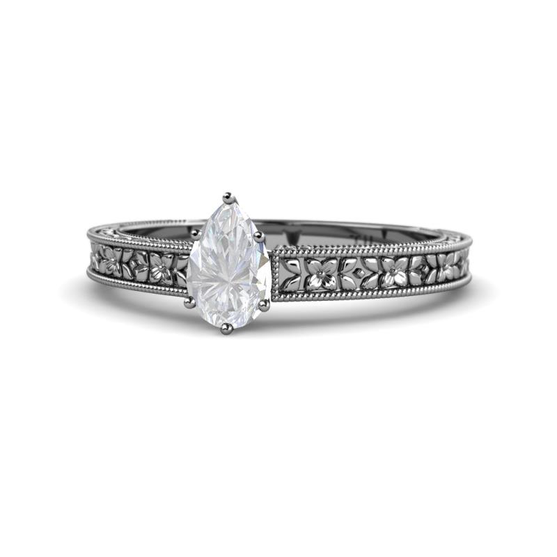 Florian Classic 7x5 mm Pear Cut White Sapphire Solitaire Engagement Ring 