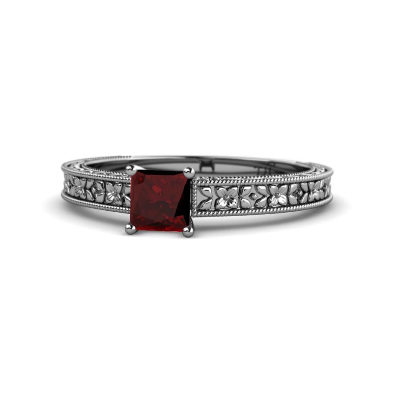 Florian Classic 5.5 mm Princess Cut Red Garnet Solitaire Engagement Ring 