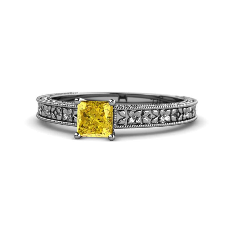 Florian Classic 5.5 mm Princess Cut Lab Created Yellow Sapphire Solitaire Engagement Ring 