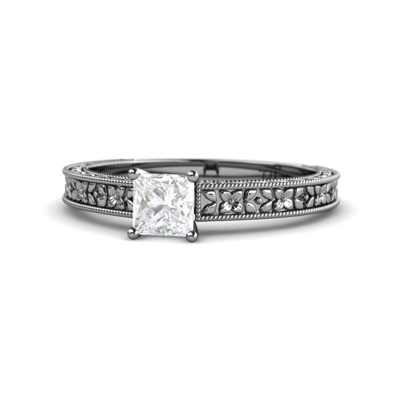 Florian Classic 5.5 mm Princess Cut Lab Created White Sapphire Solitaire Engagement Ring 