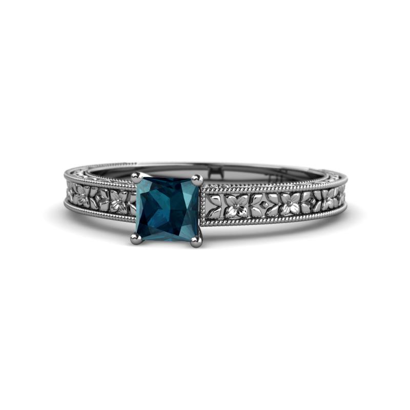 Florian Classic 5.5 mm Princess Cut Blue Diamond Solitaire Engagement Ring 