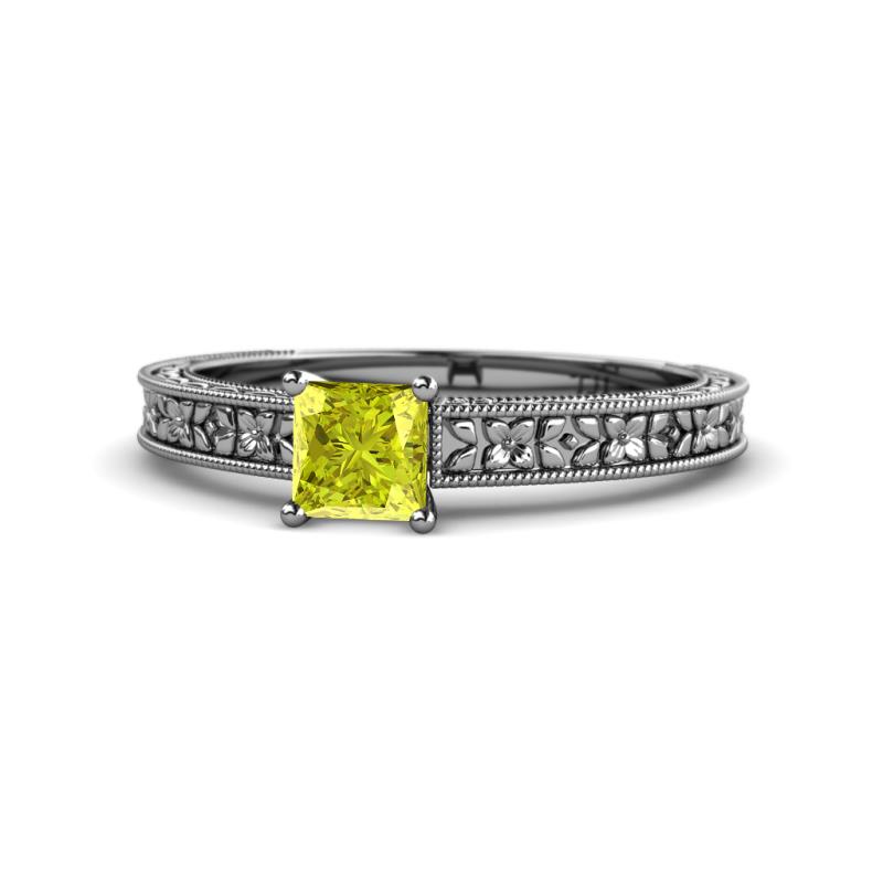 Florian Classic 5.5 mm Princess Cut Yellow Diamond Solitaire Engagement Ring 