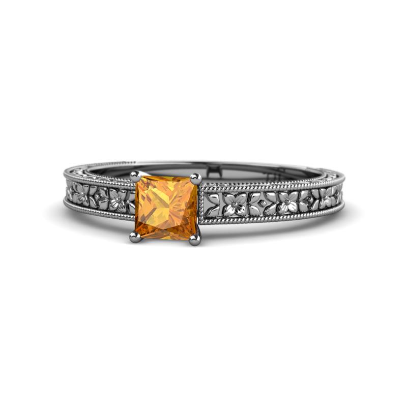 Florian Classic 5.5 mm Princess Cut Citrine Solitaire Engagement Ring 