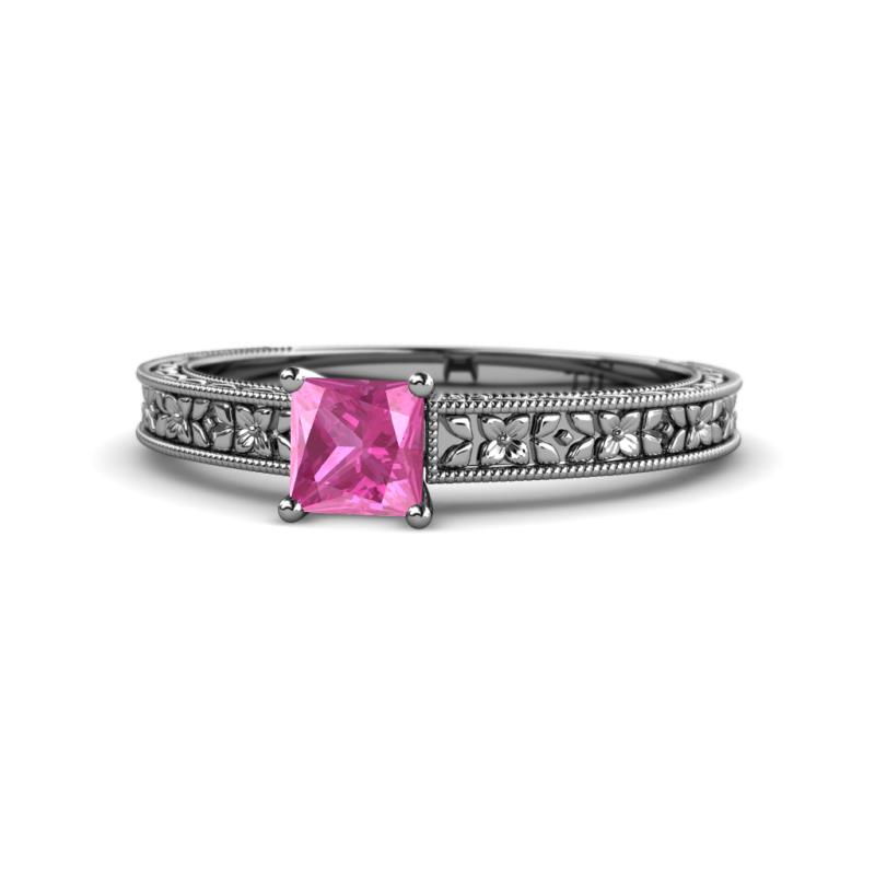 Florian Classic 5.5 mm Princess Cut Lab Created Pink Sapphire Solitaire Engagement Ring 