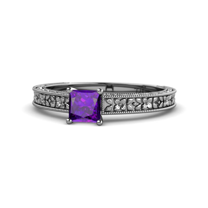 Florian Classic 5.5 mm Princess Cut Amethyst Solitaire Engagement Ring 