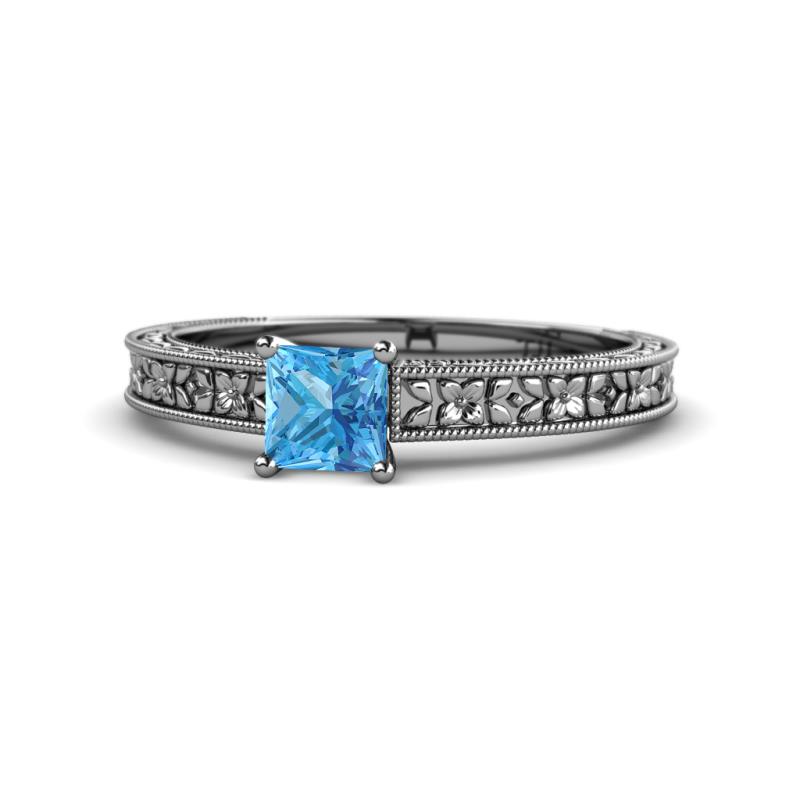 Florian Classic 5.5 mm Princess Cut Blue Topaz Solitaire Engagement Ring 