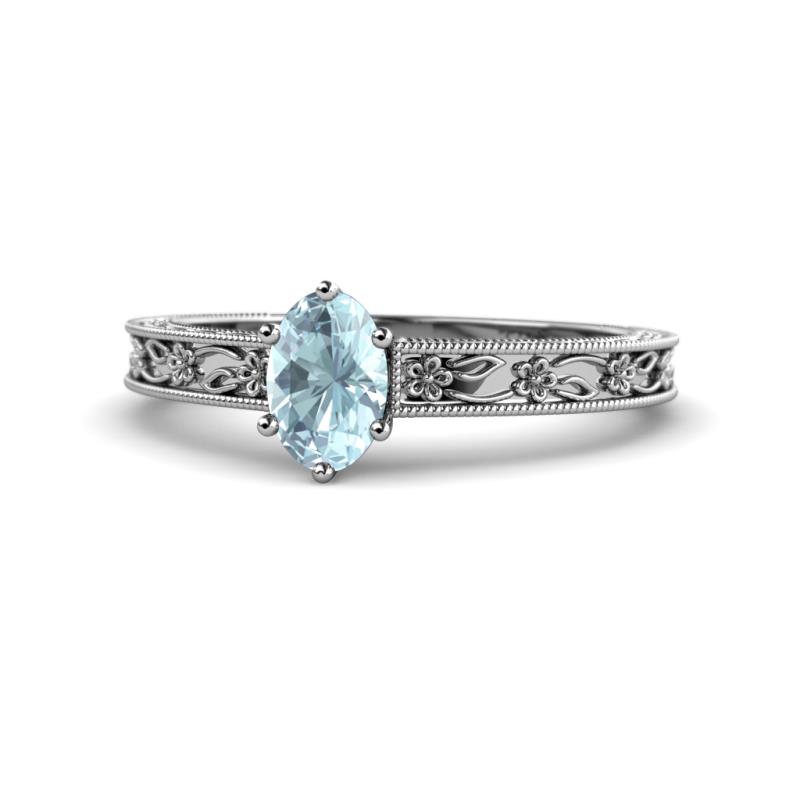 Florie Classic 7x5 mm Oval Cut Aquamarine Solitaire Engagement Ring 