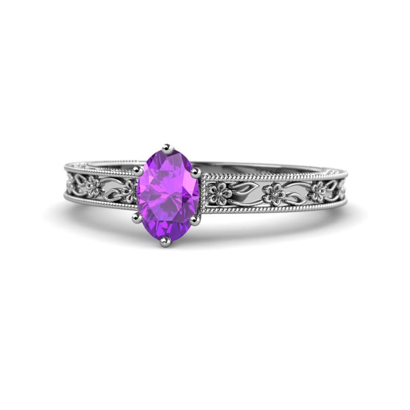 Florie Classic 7x5 mm Oval Cut Amethyst Solitaire Engagement Ring 