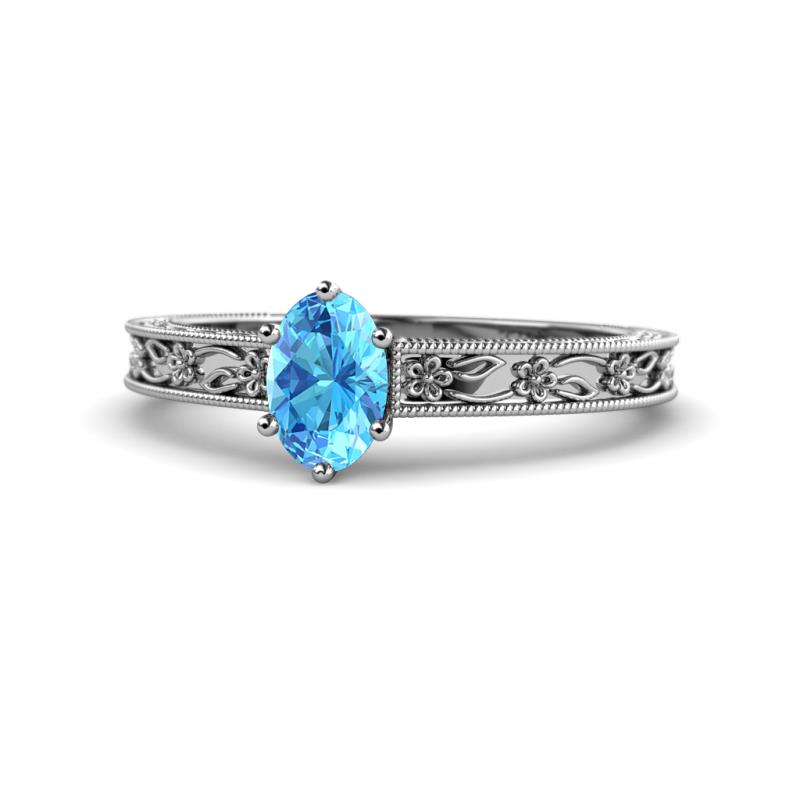 Florie Classic 7x5 mm Oval Cut Blue Topaz Solitaire Engagement Ring 