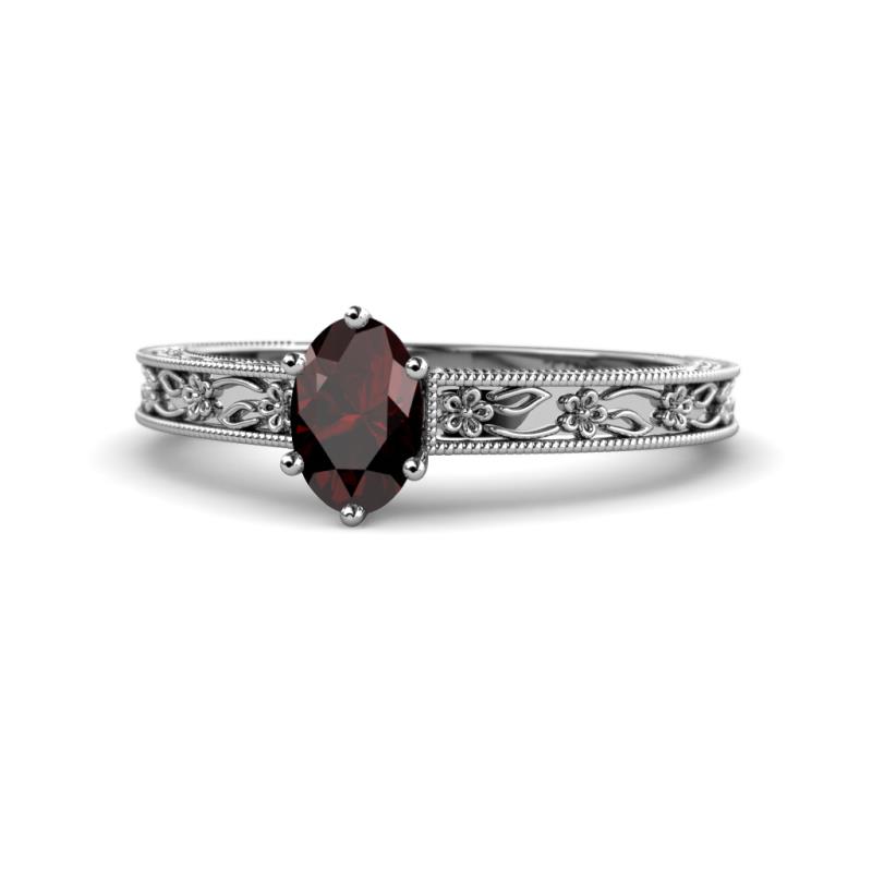 Florie Classic 7x5 mm Oval Cut Red Garnet Solitaire Engagement Ring 