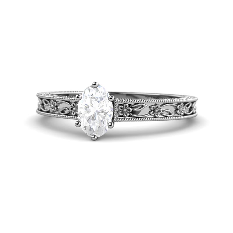 Florie Classic 7x5 mm Oval Cut White Sapphire Solitaire Engagement Ring 