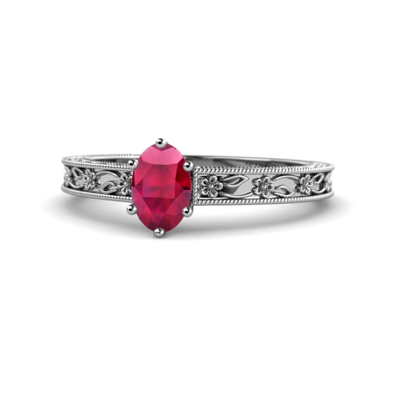 Florie Classic 7x5 mm Oval Cut Ruby Solitaire Engagement Ring 