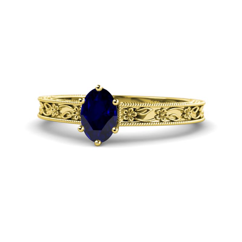 Florie Classic 7x5 mm Oval Cut Blue Sapphire Solitaire Engagement Ring 