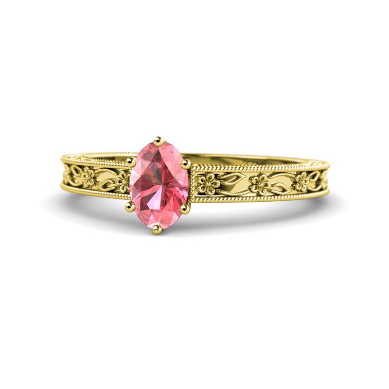 Florie Classic 7x5 mm Oval Cut Pink Tourmaline Solitaire Engagement Ring 