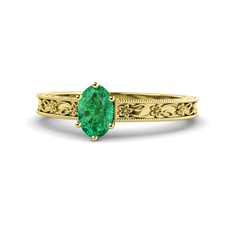 Florie Classic 7x5 mm Oval Cut Emerald Solitaire Engagement Ring 