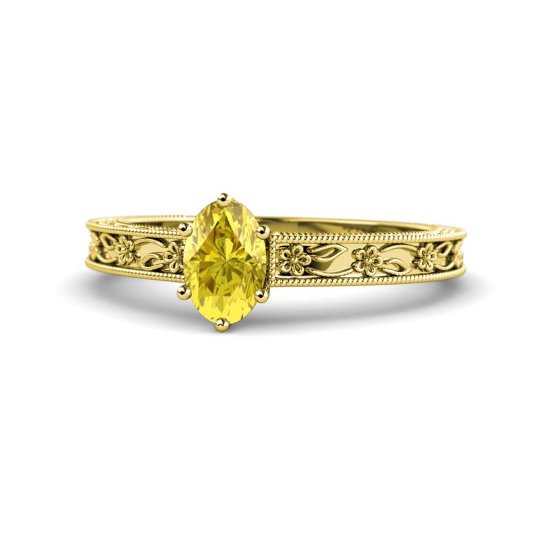 Florie Classic 7x5 mm Oval Cut Yellow Sapphire Solitaire Engagement Ring 