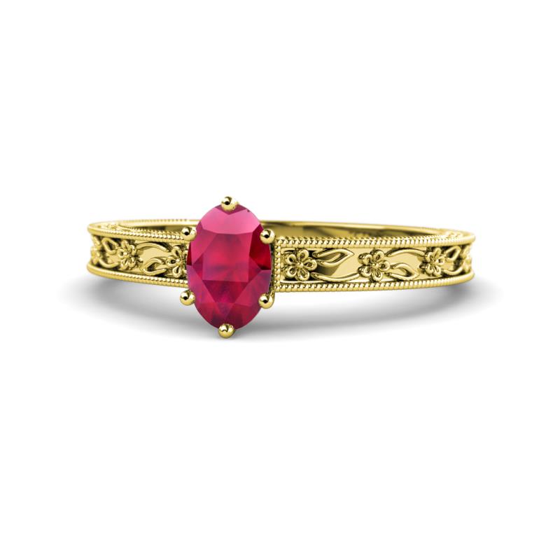 Florie Classic 7x5 mm Oval Cut Ruby Solitaire Engagement Ring 