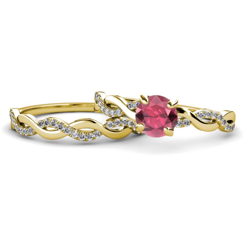 Mayra Desire Rhodolite Garnet and Diamond Infinity Bridal Set Ring 