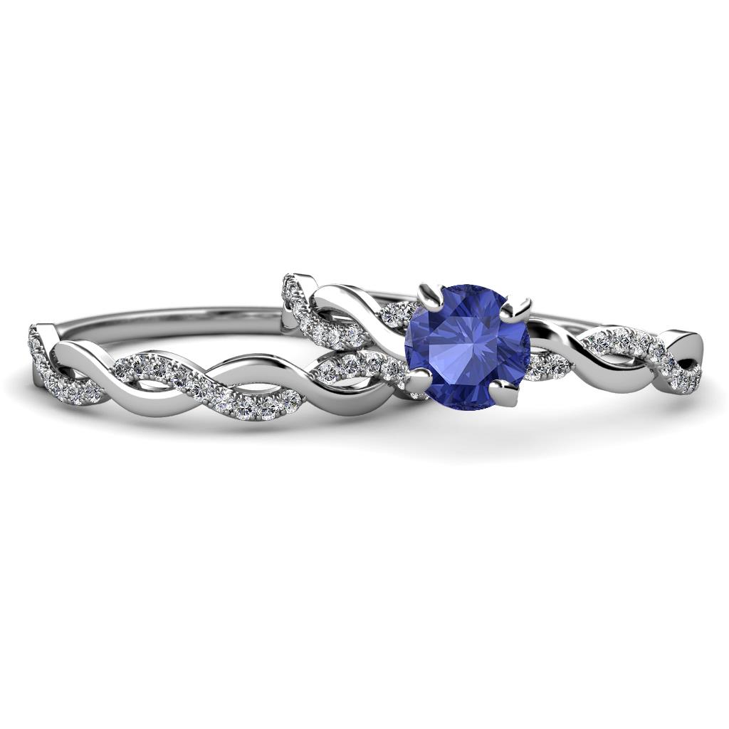 Mayra Desire Iolite and Diamond Infinity Bridal Set Ring 