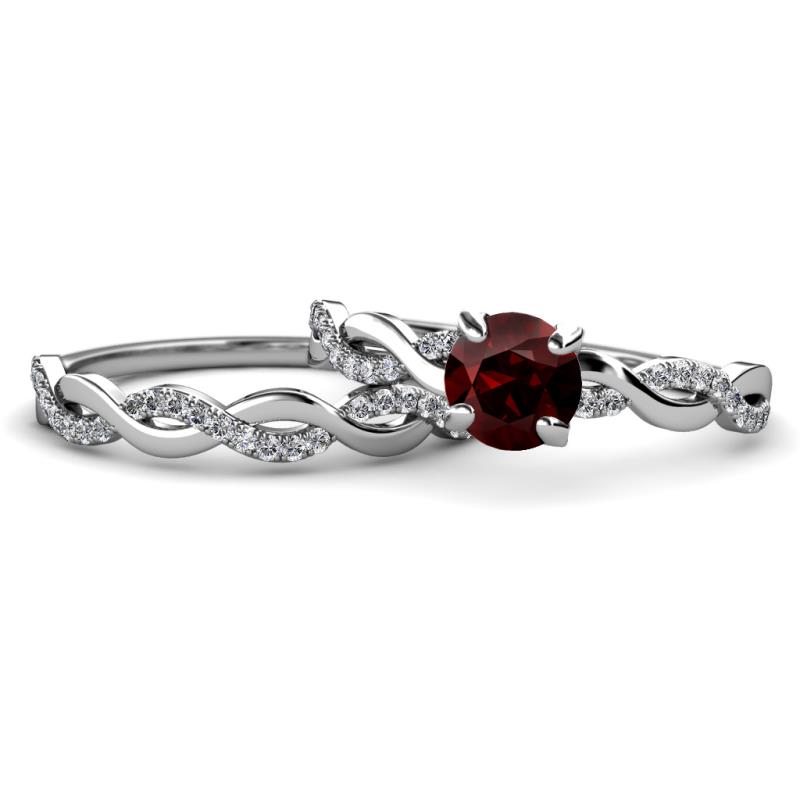 Mayra Desire Red Garnet and Diamond Infinity Bridal Set Ring 