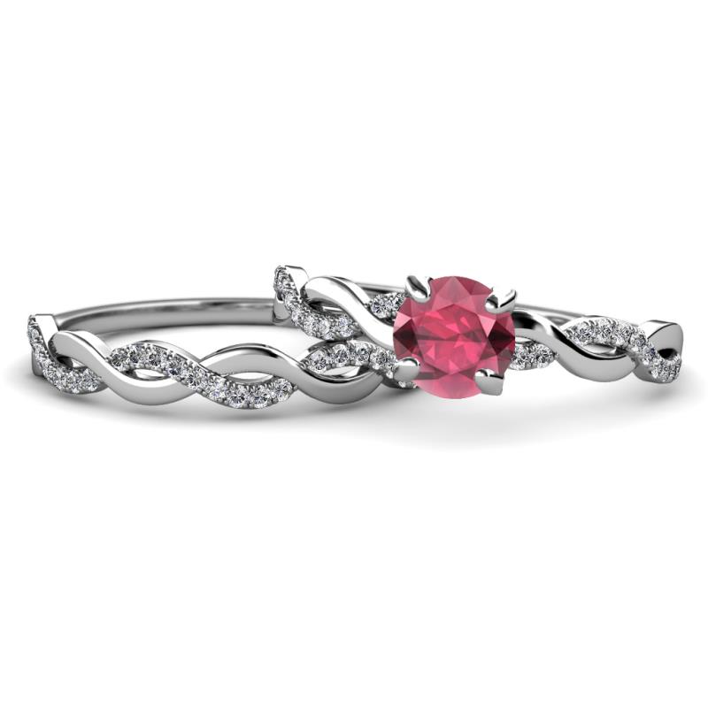Mayra Desire Rhodolite Garnet and Diamond Infinity Bridal Set Ring 