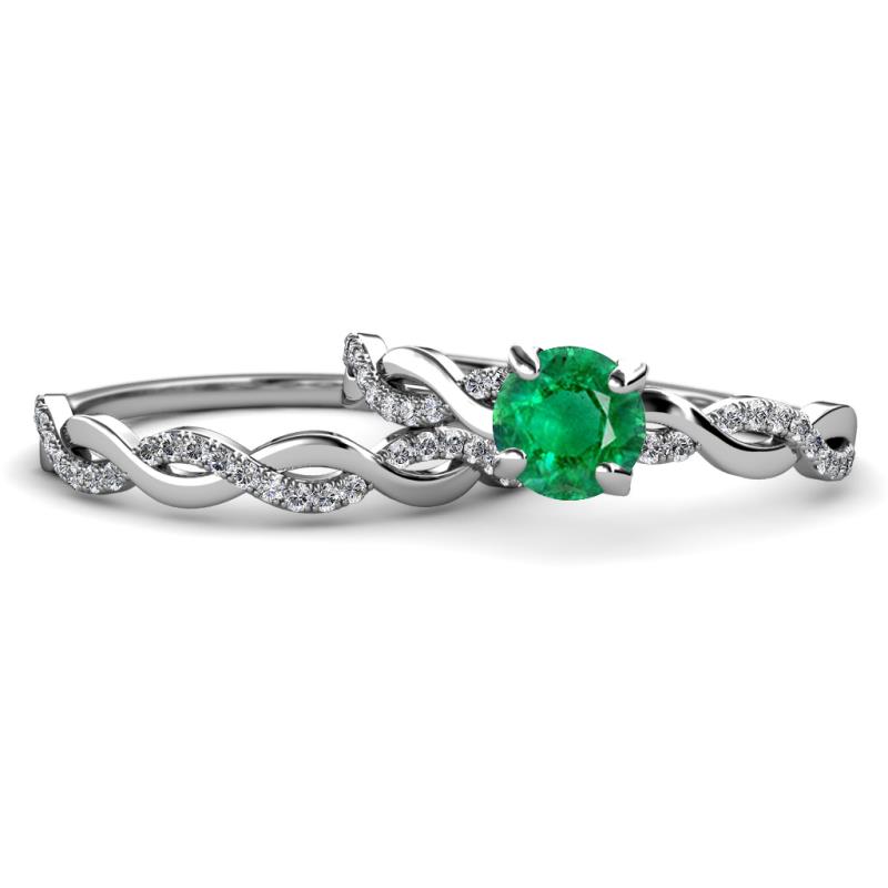 Mayra Desire Emerald and Diamond Infinity Bridal Set Ring 