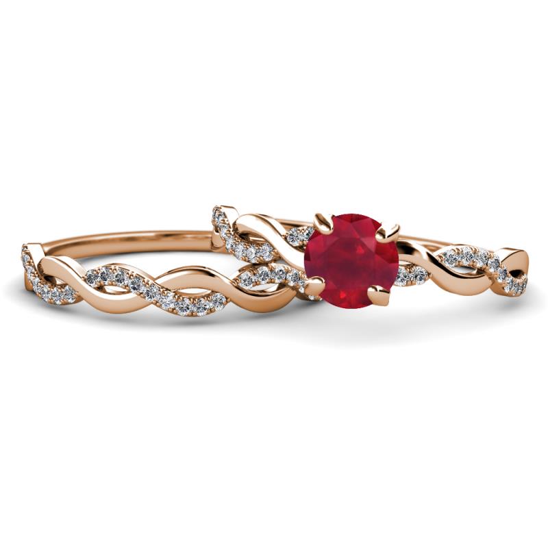 Mayra Desire Ruby and Diamond Infinity Bridal Set Ring 