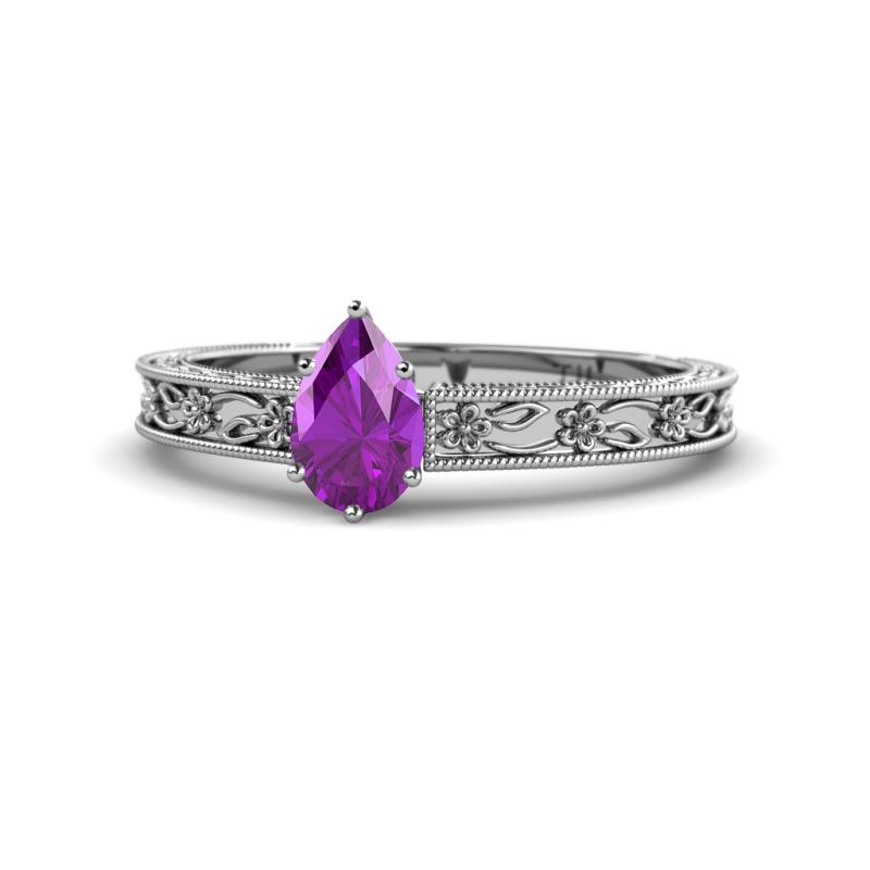 Florie Classic 7x5 mm Pear Shape Amethyst Solitaire Engagement Ring 