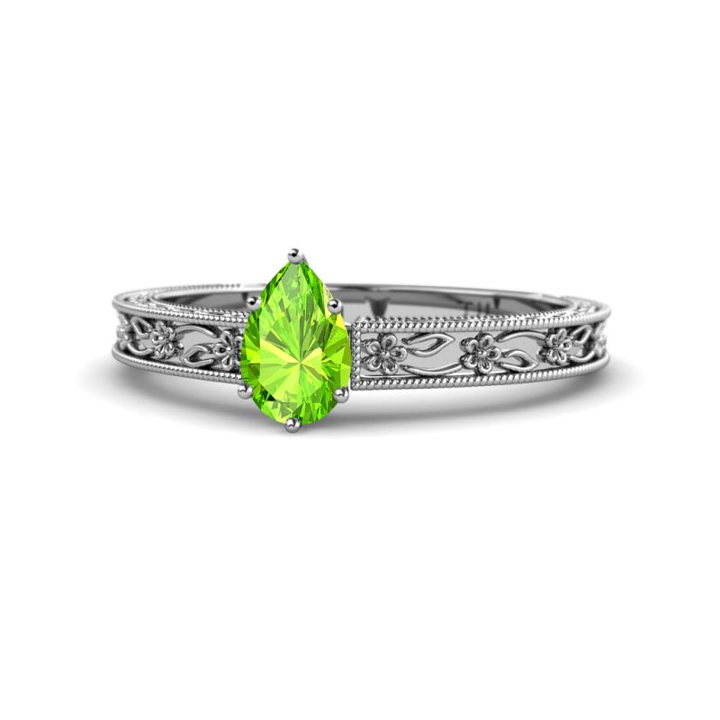 Florie Classic 7x5 mm Pear Shape Peridot Solitaire Engagement Ring 