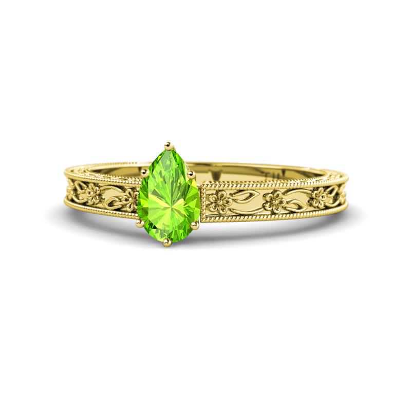 Florie Classic 7x5 mm Pear Shape Peridot Solitaire Engagement Ring 
