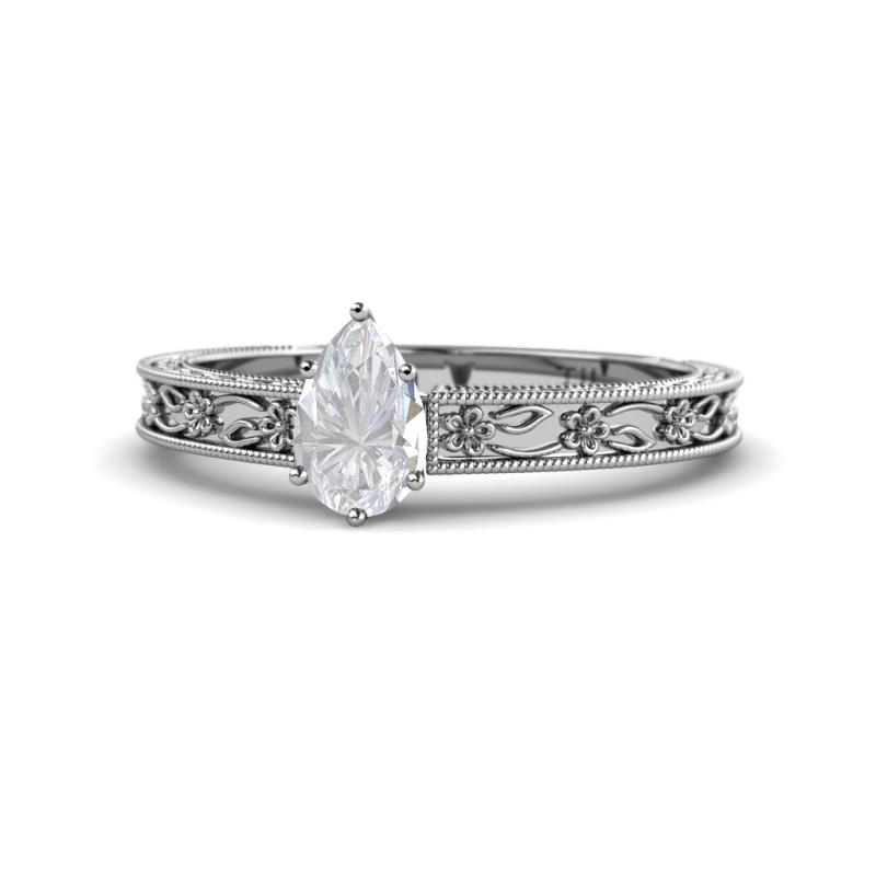 Florie Classic 7x5 mm Pear Shape White Sapphire Solitaire Engagement Ring 