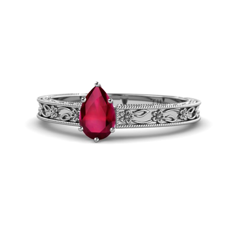 Florie Classic 7x5 mm Pear Shape Ruby Solitaire Engagement Ring 