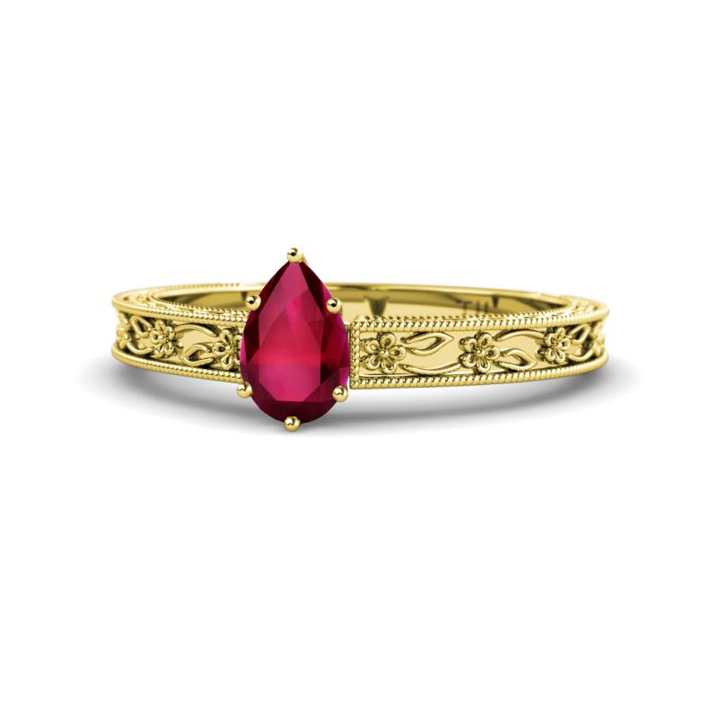 Florie Classic 7x5 mm Pear Shape Ruby Solitaire Engagement Ring 