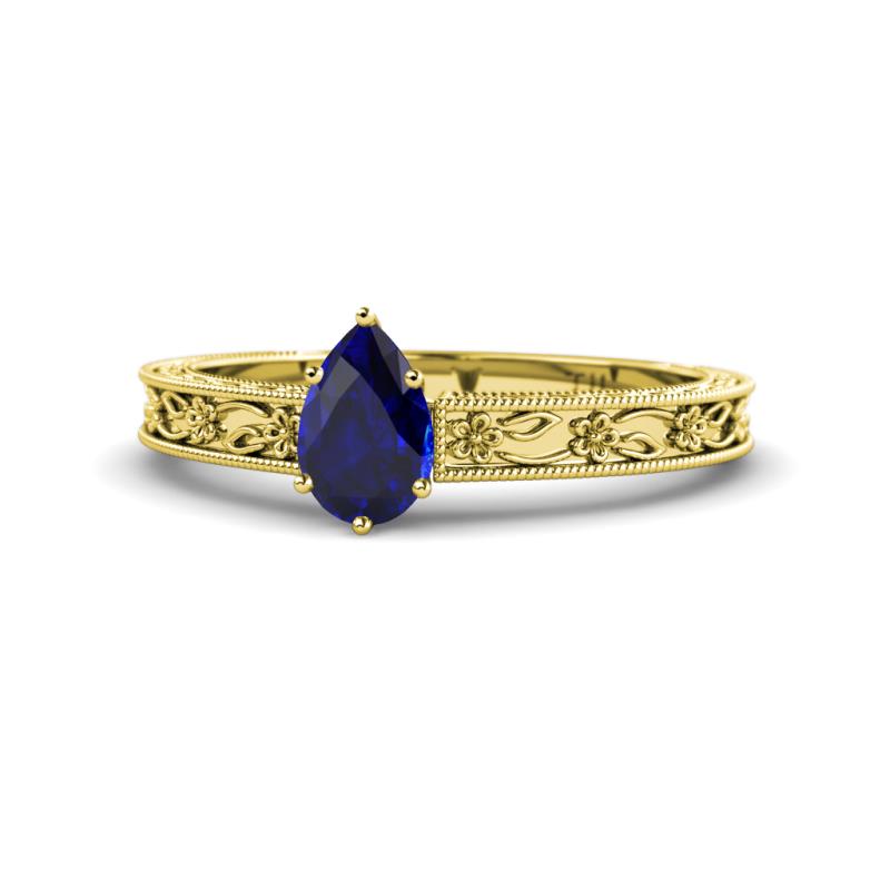 Florie Classic 7x5 mm Pear Shape Blue Sapphire Solitaire Engagement Ring 