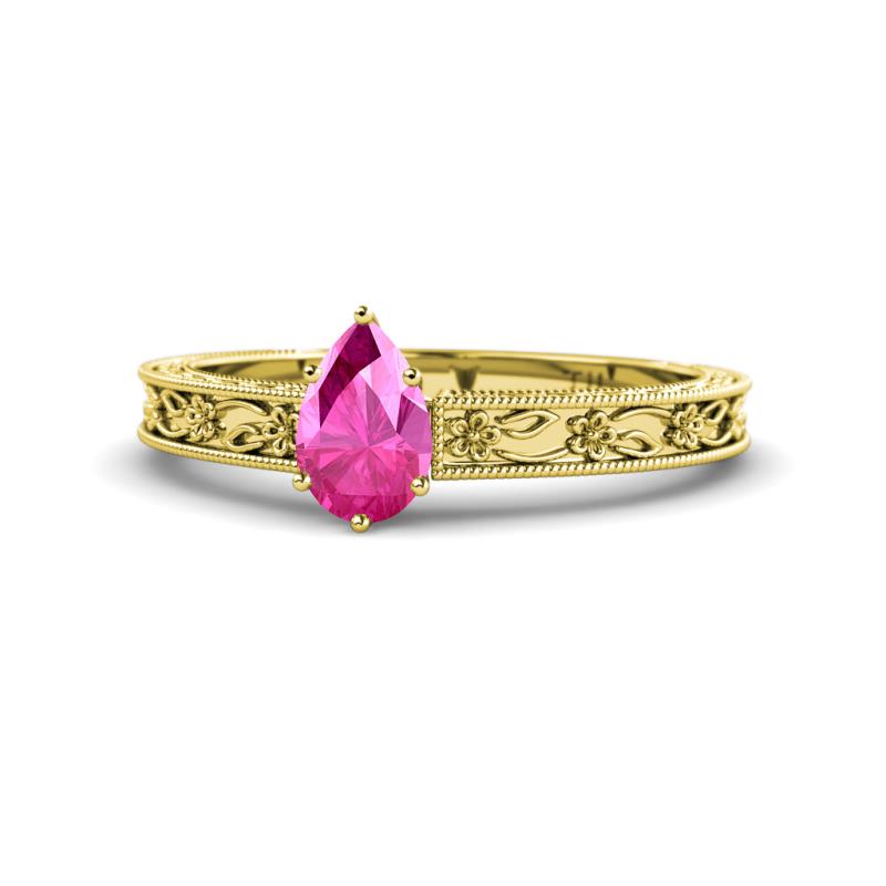 Florie Classic 7x5 mm Pear Shape Pink Sapphire Solitaire Engagement Ring 