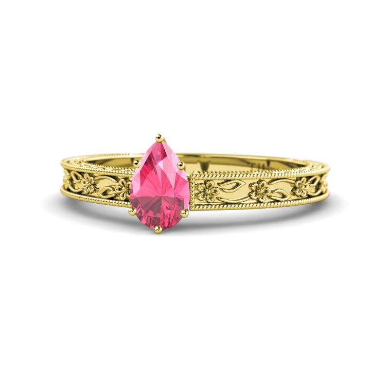 Florie Classic 7x5 mm Pear Shape Pink Tourmaline Solitaire Engagement Ring 