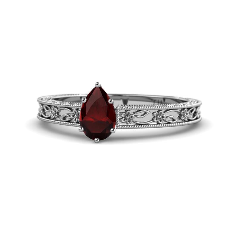 Florie Classic 7x5 mm Pear Shape Red Garnet Solitaire Engagement Ring 